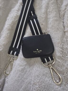 Kate spade Black Leather Coin Pouch with Striped Strap. Never Used